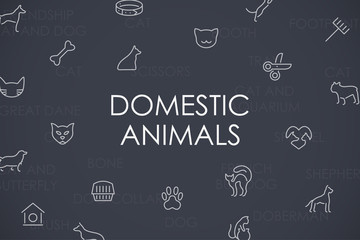 Domestic Animals Thin Line Icons