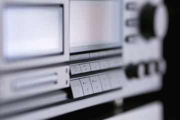 Vintage audio stereo rack with cassette tape deck receiver and s