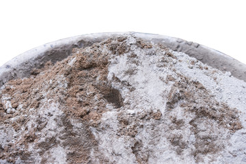 Cement or mortar and sand is inside cement mixer.