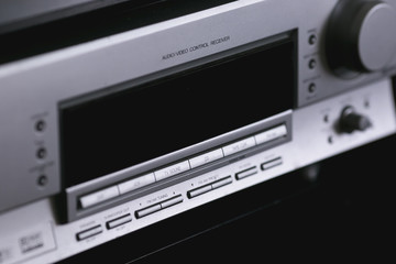 Vintage audio stereo rack with cassette tape deck receiver and s