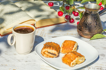 Breakfast in the garden on a sunny summer morning