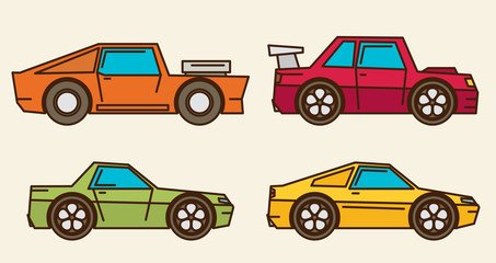 Set von Cartoon-Autos. Flacher Vektor.