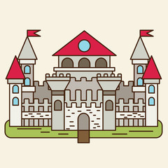 Magical fabulous cartoon castle. Vector flat illustrations