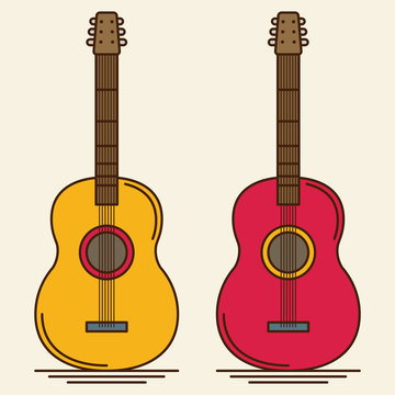Flat Guitar. Vector Illustration. Musical Instrument 