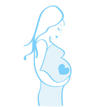 Pregnant woman. Blue baby boy. Mother's day vector illustration