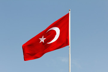 Turkish flag in blue sky
