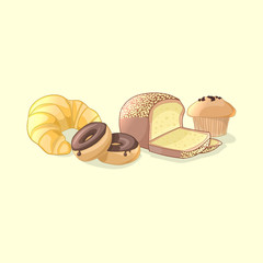Fresh bakery in cartoon style. Vector illustration