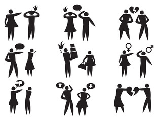 Disagreement Between Man Woman in Relationships Vector Icon Set - obrazy, fototapety, plakaty
