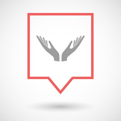 Isolated line art tooltip icon with  two hands offering