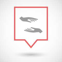 Isolated line art tooltip icon with  two hands giving and receiv
