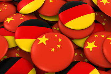 China and Germany Badges Background - Pile of Chinese and German Flag Buttons 3D Illustration