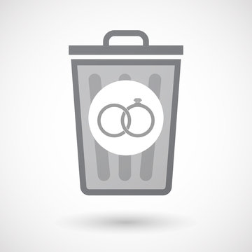 Isolated trash can icon with  two bonded wedding rings