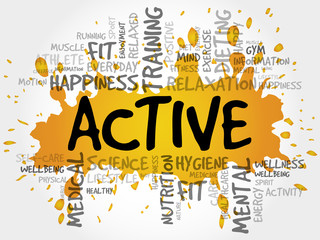 ACTIVE word cloud collage, health concept background