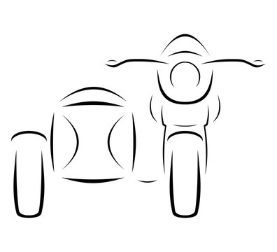 Classic Motorcycle With Side Car Front View Contour Isolated