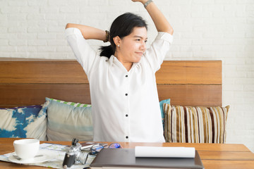asian women  stretch oneself