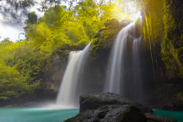 Fototapeta na wymiar Amazing beautiful waterfalls in autumn forest