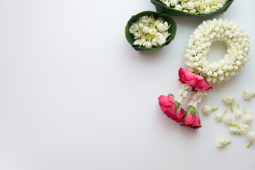 Thai traditional jasmine garland.symbol of Mother's day in thailand, to offer the monk or buddha.
