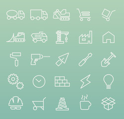 Set of Quality Universal Standard Minimal Simple Construction White Thin Line Icons on Color Background.