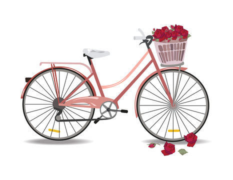 Bicycle with flowers isolated on white, Vector illustration