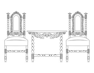 Set of classic furniture with rich ornaments. Vector