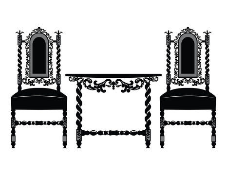 Set of classic furniture with rich ornaments. Vector