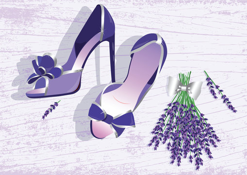High heels shoes. Lavender shoes Vector