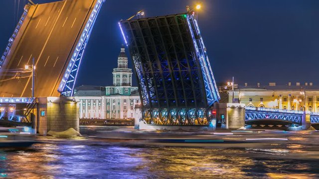 The raising Palace bridge and Kunstkamera timelapse