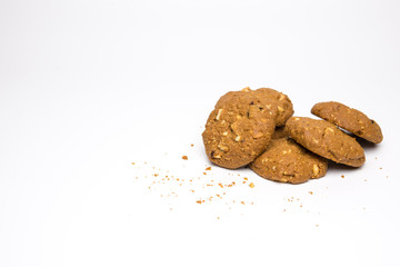 Chocolate chip and nut cookies isolated on white background.