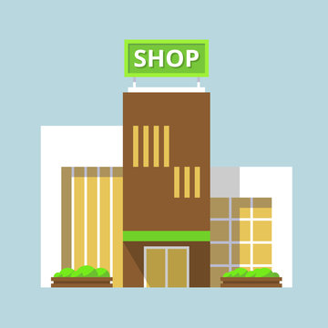 Shop building front icon. Infographic element. Flat vector illustration