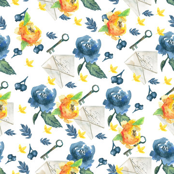 background summer. Hand painted watercolor. Pattern