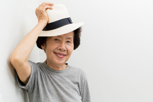 old women wear hat  smailling with text space,asian people, asia