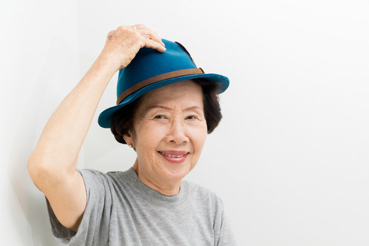 old women wear hat  smailling with text space,asian people, asia
