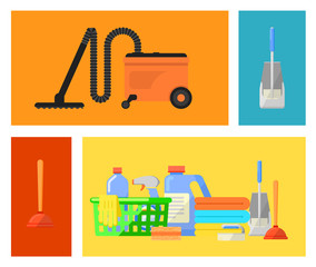 Cleaning tools icon set flat vector illustration