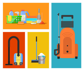 Cleaning tools icon set flat vector illustration