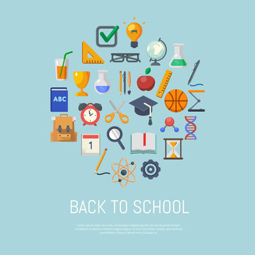 Back to school infographics concept icons flat design vector illustration. Concept icons of education and learning. Knowledge sign.