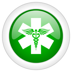 Green glossy web hospital vector icon