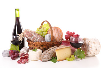 assorted salami,cheese and wine
