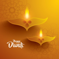 happy diwali. traditional indian diya oil lamp.