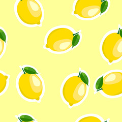 Pattern. lemon and leaves same sizes on yellow background.