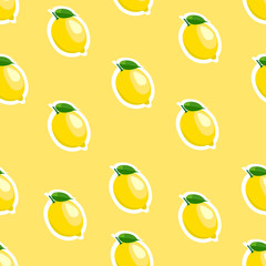 Pattern with lemon and leaves on yellow background.