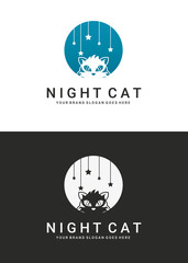 Night cat logo. Sweet dreams cat. Two versions