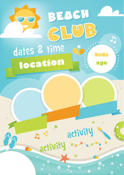 Beach Club or Camp for Kids. Summer Poster Vector Template