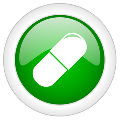 Green glossy round web medicine vector icon