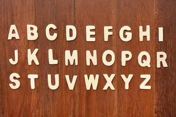 Wooden ABC letter alphabet on wooden background
