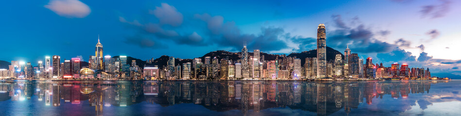 Fototapeta premium Panorama image of Hong Kong Victoria Harbor Scenes 