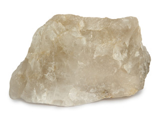 Mineral  quartz isolated on white. Quartz is the second most abundant mineral in the Earth's continental crust, after feldspar, it crystals have piezoelectric properties.