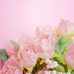 soft focus of sweet artificial pink roses bouquet , pastel color