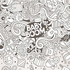 Cartoon vector doodles baby boom frame
