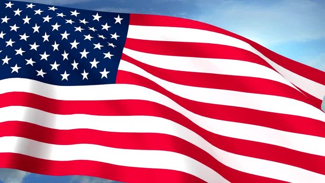 USA US Flags Closeup Waving Against Blue Sky CG Seamless Loop 4K
