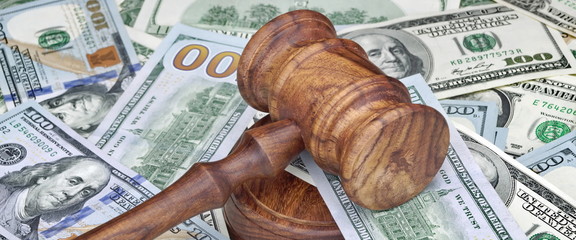 Judges or Auctioneers Hammer On Huge Money Heap